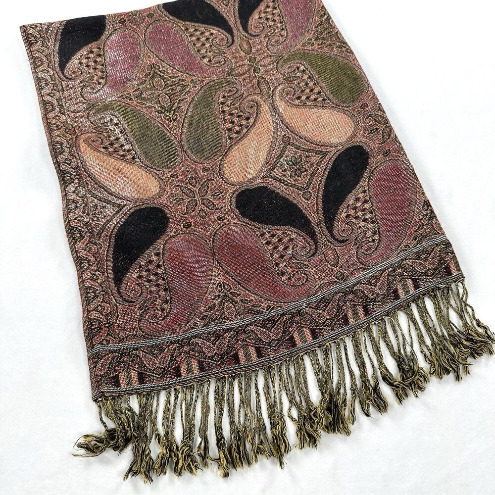 Pashmina Shawl Wrap Scarf Paisley Cashmere Silk Fringed Rectangle Boho